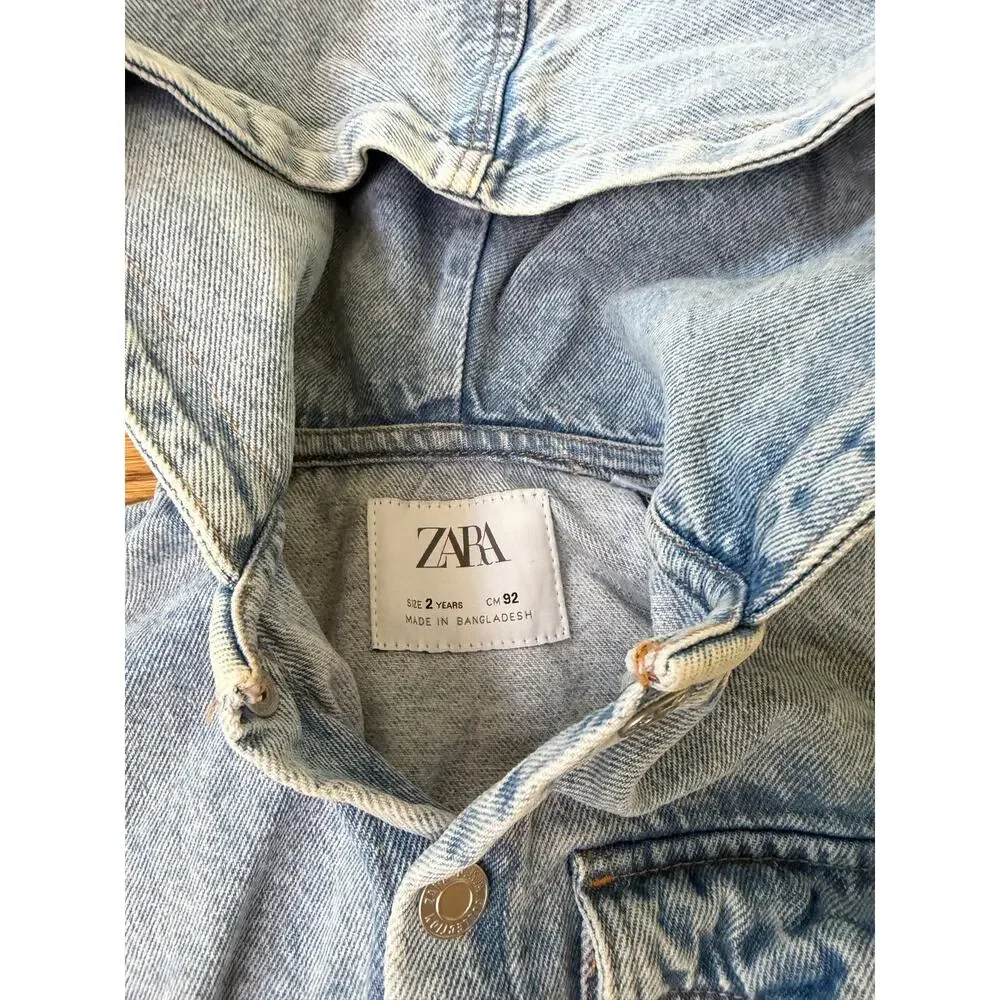 Zara Boys' Denim Hooded Jacket Size 2